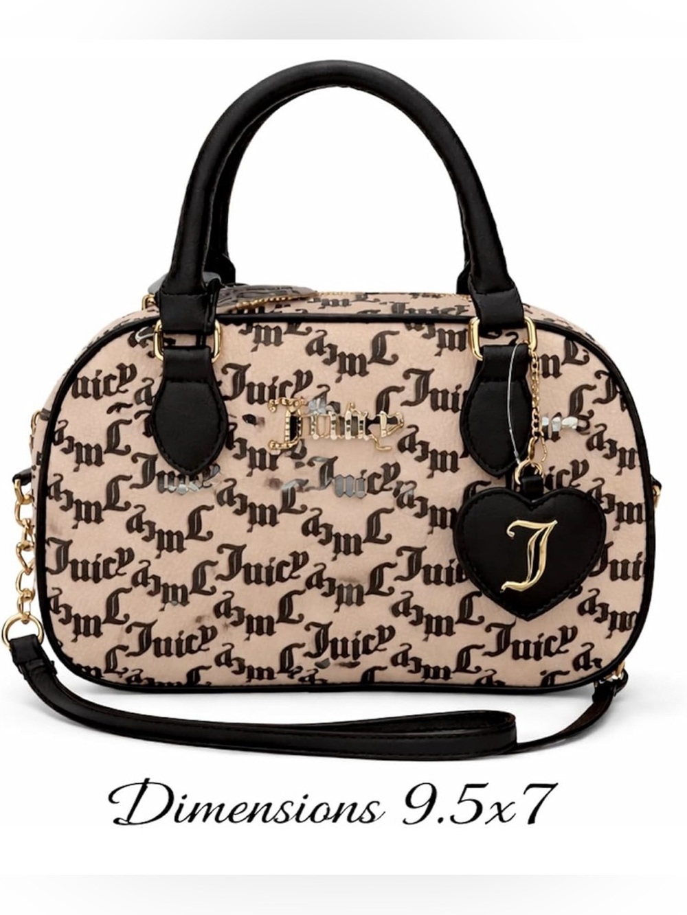 Juicy Couture Logo Print, Black & Beige Crossbody with Handles, NWT Retail $80 - Picture 4 of 9